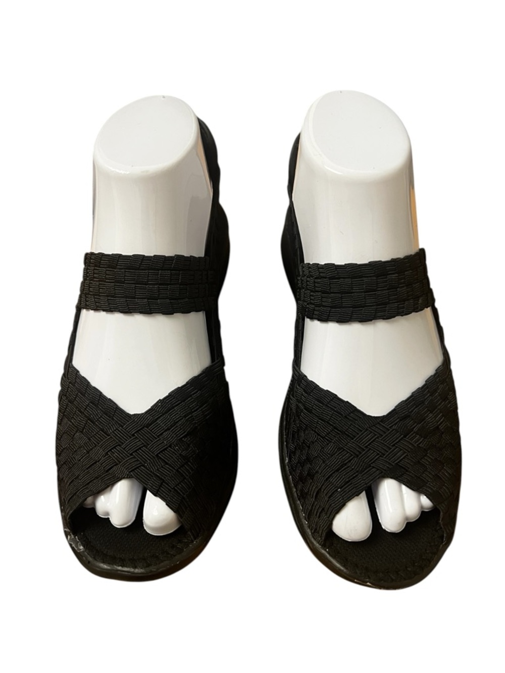 Bernie Mev Woven Peep Toe Strappy Comfort Sandals 6 Black Everyday Travel Casual - Picture 2 of 7